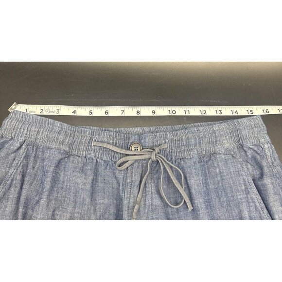 Universal Works Hi Water Indigo Chambray Crop Trouser Pant Elastic Waist Sz 32 - Picture 9 of 11